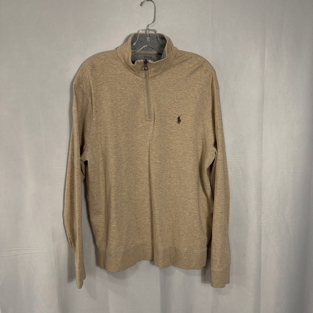 Polo Ralph Lauren Pullover Large Quarter Zip Pony Logo Tan Heather Mens